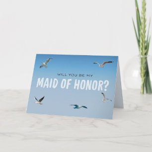 Blue Ombre Seagulls Coastal Maid of Honor Proposal Card
