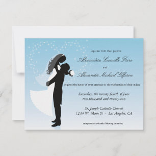 Blue Ombre Silhouette Formal Wedding Invite