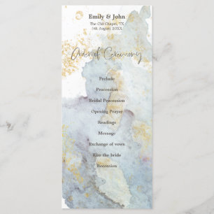 Blue Ombre Watercolor Gold Brown Script Wedding Program