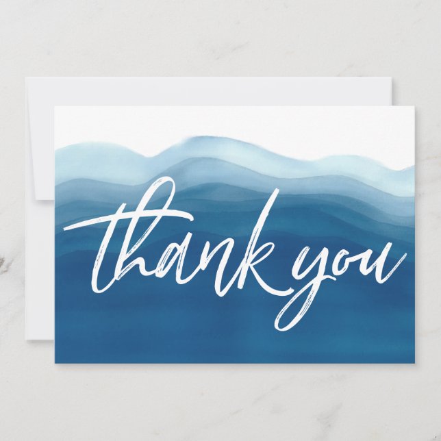 Blue Ombre Watercolor Thank You Card (Front)