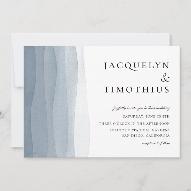 Blue Ombre Watercolor Wedding Invitation (Front)
