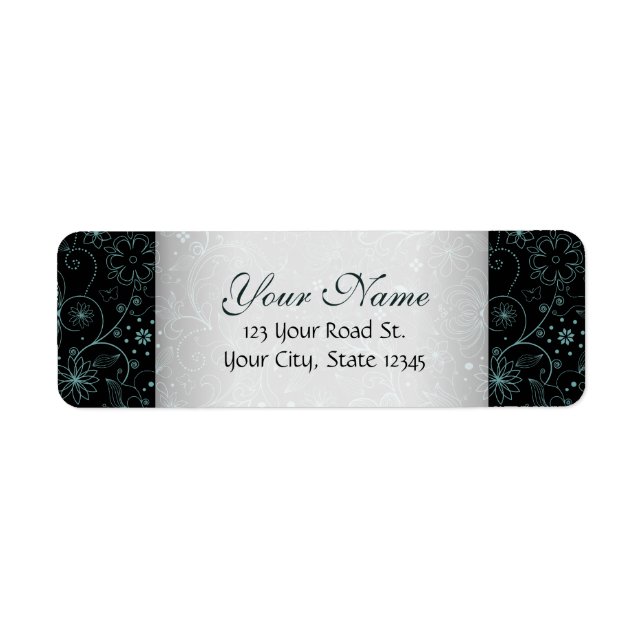 Blue on Black Floral Border (Front)