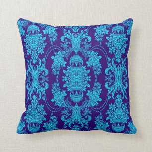 Blue On Blue Vintage Baroque Floral Pattern Throw Pillow