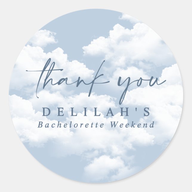 Blue "On Cloud Nine" Bachelorette Weekend Favour Classic Round Sticker (Front)