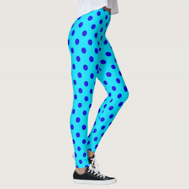 Blue On Cyan Polka Dots Pattern Design Leggings (Creator Uploaded)