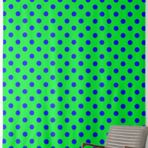 Blue On Green Polka Dots Pattern Design Fabric