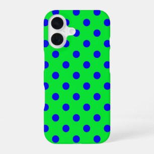 Blue On Green Polka Dots Pattern Design iPhone 16 Case
