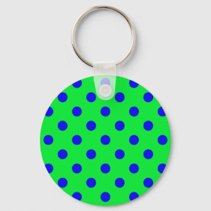 Blue On Green Polka Dots Pattern Design  Keychain