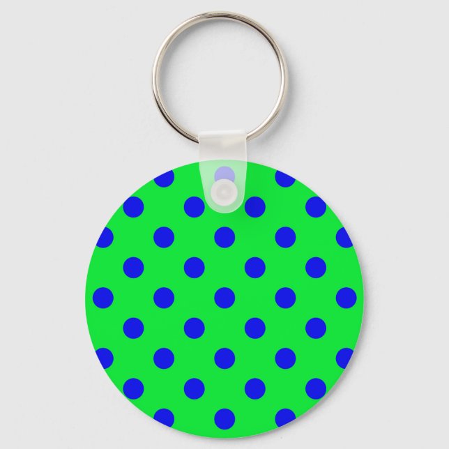 Blue On Green Polka Dots Pattern Design  Keychain (Front)