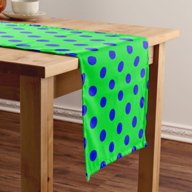 Blue On Green Polka Dots Pattern Design  Short Table Runner (Creator Uploaded)