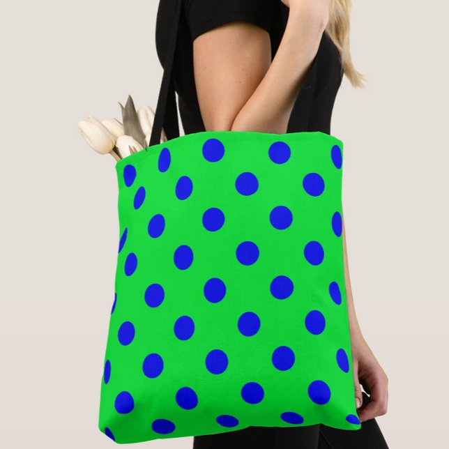 Blue On Green Polka Dots Pattern Design  Tote Bag (Creator Uploaded)