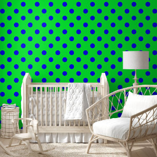Blue On Green Polka Dots Pattern Design  Wallpaper