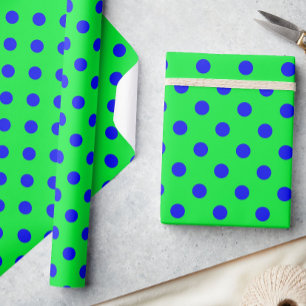 Blue On Green Polka Dots Pattern Design  Wrapping Paper