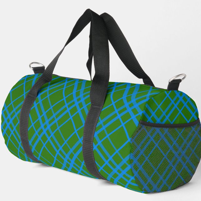 Blue On Green Tartan Plaid Pattern Design  Duffle Bag (Creator Uploaded)