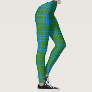 Blue On Green Tartan Plaid Pattern Design  Leggings