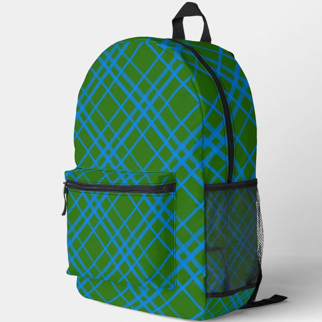 Blue On Green Tartan Plaid Pattern Design  Printed Backpack (Creator Uploaded)
