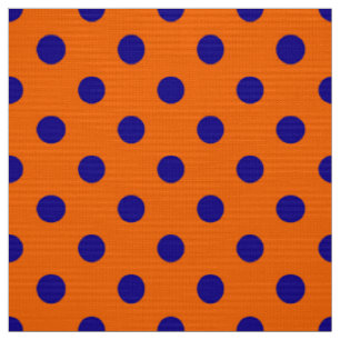 Blue On Orange Polka Dots Pattern Design Fabric