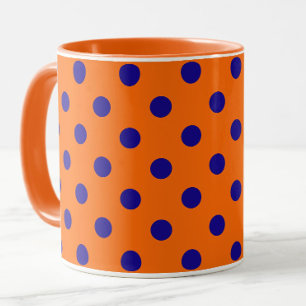 Blue On Orange Polka Dots Pattern Design  Mug