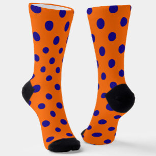 Blue On Orange Polka Dots Pattern Design Socks