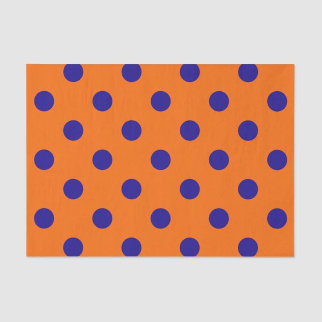 Blue On Orange Polka Dots Pattern Design  Tissue Paper (Front)