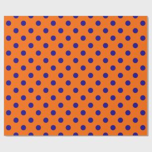 Blue On Orange Polka Dots Pattern Design  Wrapping Paper