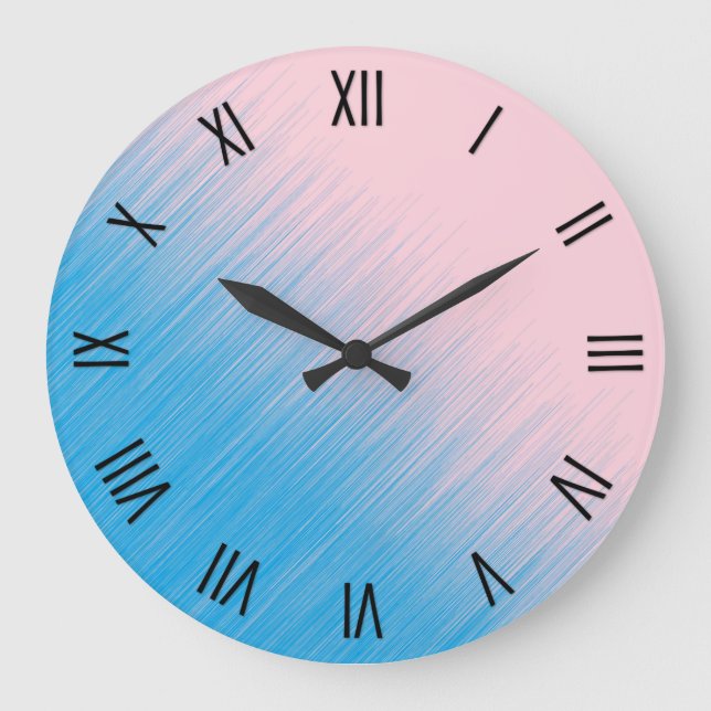 Blue on Pink Horizon Roman Numerals Large Clock (Front)