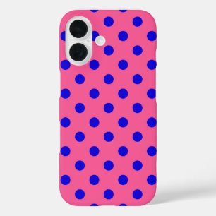 Blue On Pink Polka Dots Pattern Design iPhone 16 Case