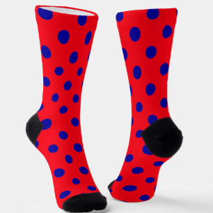 Blue On Red Polka Dots Pattern Design  Socks