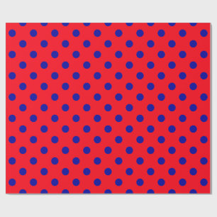 Blue On Red Polka Dots Pattern Design  Wrapping Paper
