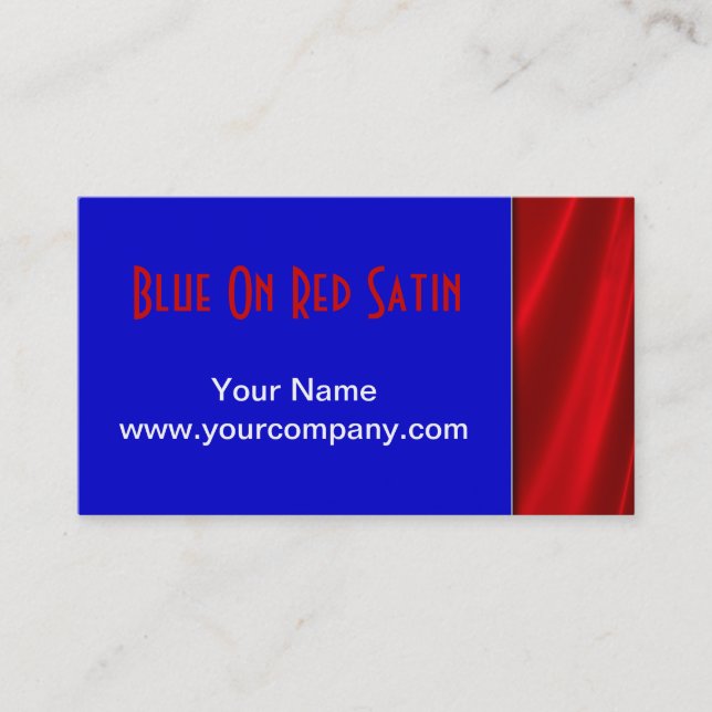 Blue On Red Satin Business Cards (Front)