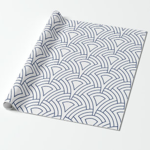 Blue on white art-deco geometric pattern wrapping paper