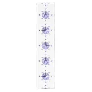 Blue On White Coastal Decor Compass Rose Pattern Short Table Runner