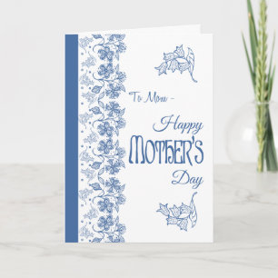 Blue on White Floral Mother's Day Card for Mom