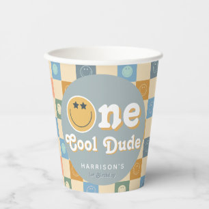 Blue One Cool Dude Boys 1st Birthday  Paper Cups