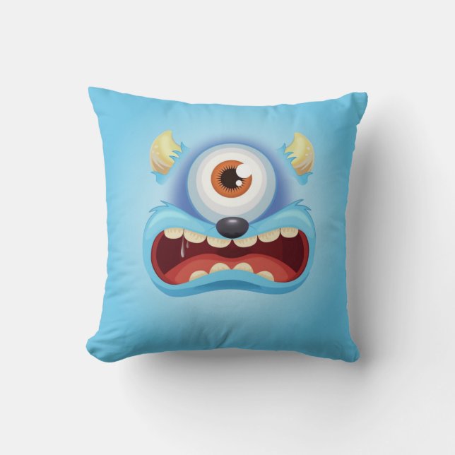 Blue One Eyed Monster  Throw Pillow (Front)