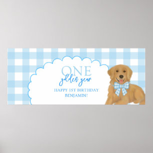 Blue One Golden Year Retriever Puppy 1st Birthday Poster