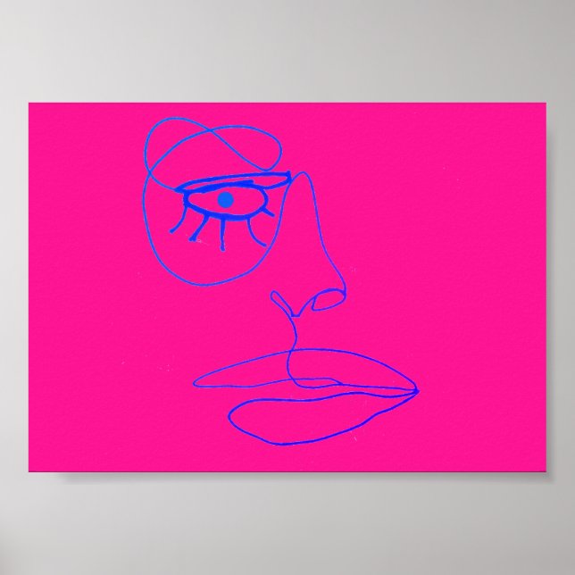 Blue One Line Face Art Poster (Front)