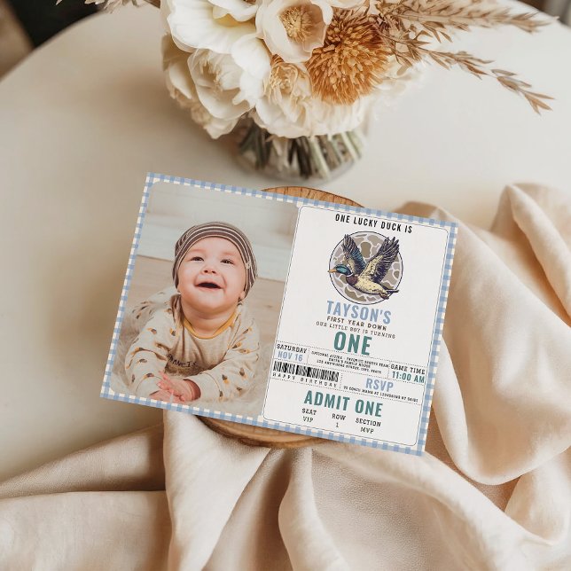 Blue One Lucky Duck 1st Birthday | Cute Duck Invitation (Creator Uploaded)