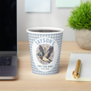 Blue One Lucky Duck 1st Birthday Party Cute Rubber Paper Cups
