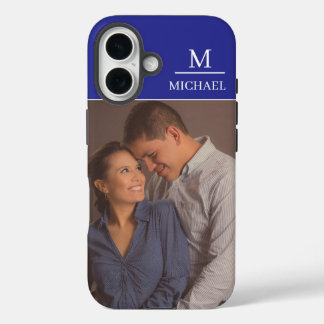 Blue One Photo with Name and Initial  iPhone 16 Case
