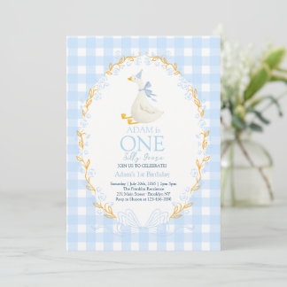 Blue One Silly Goose 1st Birthday Invitation