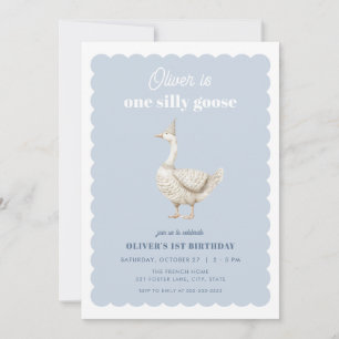 Blue One Silly Goose Boy 1st Birthday Invitation