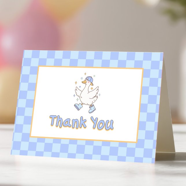 Blue One Silly Goose-Boy's first birthday Thank You Card (Blue One Silly Goose Thank you card. Spring themed Girl's first birthday cards.)