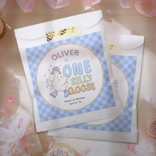 Blue One Silly Goose-Retro Boy First Birthday Favour Bag