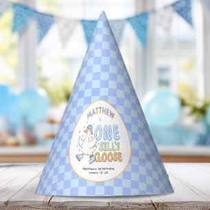 Blue One Silly Goose-Retro Boy First Birthday Party Hat