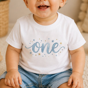 Blue One Watercolor 1st Birthday Baby T-Shirt