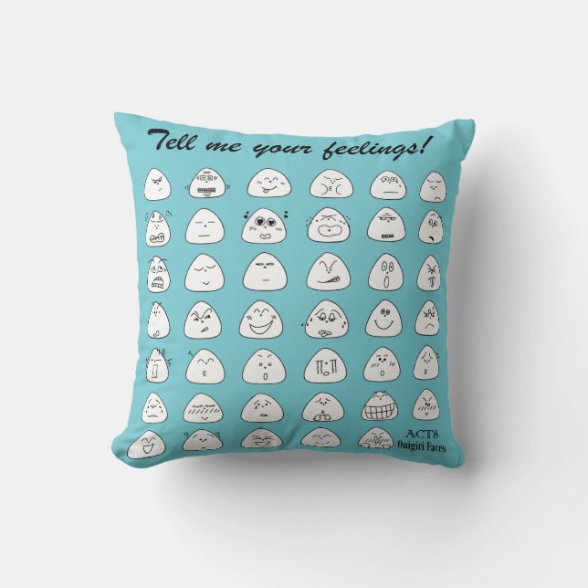 Blue Onigiri Throw Pillow (Front)