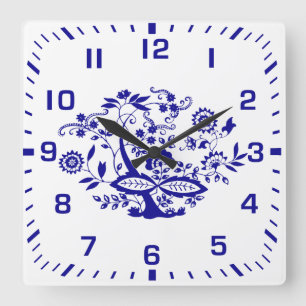 Blue Onion Style Element Square Wall Clock