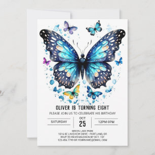 Blue Online Butterfly Boy Birthday Invitation