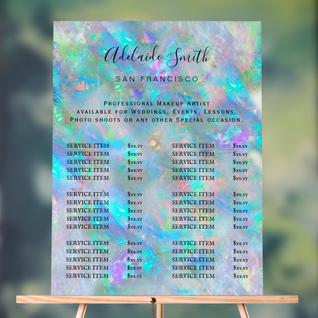 blue opal beauty salon price list acrylic sign (Neutral)